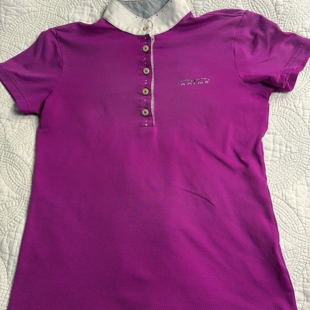 Animo Equestrian Show Shirt  Women's Sz Small Magenta with   Bling Rhinestones